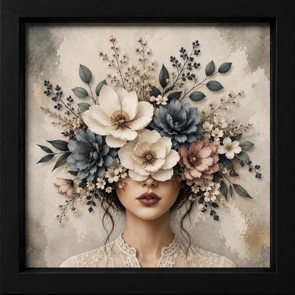 8 X 8 Black Framed Floral Woman C 008